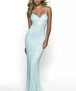 Blush By Alexia Designs Intrigue By Blush - 500 Fully Beaded Sleeveless Sheath Long Gown Formal Gowns