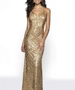 Blush By Alexia Designs Formal Gowns Intrigue By Blush - 506 Sequined Plunging Crisscross Back Gown