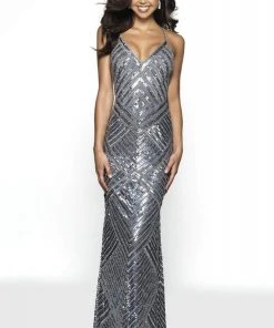 Blush By Alexia Designs Formal Gowns Intrigue By Blush - 506 Sequined Plunging Crisscross Back Gown