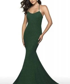 Blush By Alexia Designs Intrigue By Blush - 518 Halter Glitter Jersey Mermaid Dress Formal Gowns