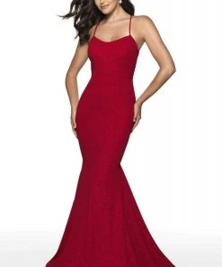 Blush By Alexia Designs Intrigue By Blush - 518 Halter Glitter Jersey Mermaid Dress Formal Gowns