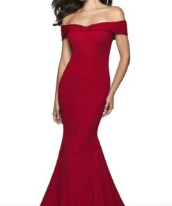 Blush By Alexia Designs Formal Gowns Intrigue By Blush - 523 Off-Shoulder Glitter Jersey Mermaid Dress