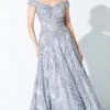 Ivonne D - 220D24 Embroidered Off-Shoulder Evening Gown - 1 Pc Silver Gray In Size 10 Available Formal Gowns