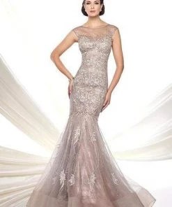 Ivonne D By Mon Cheri - Embroidered Tulle Trumpet Dress 116D25 - 1 Pc Mink In Size 12 Available