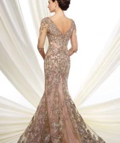 Formal Gowns Ivonne D By Mon Cheri - Quarter Sleeve Lace Tulle Gown 216D52