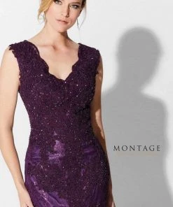 Ivonne D By Mon Cheri - Scalloped Lace Mermaid Evening Gown 215D08 - 1 Pc Eggplant In Size 4 Available Formal Gowns