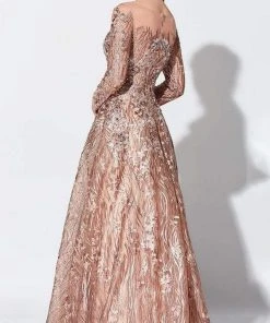 Ivonne D For Mon Cheri - Beaded Illusion Bateau Gown 119D47A - 1 Pc Rose Gold/Multi In Size 10 Available Formal Gowns