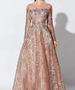 Ivonne D For Mon Cheri - Beaded Illusion Bateau Gown 119D47A - 1 Pc Rose Gold/Multi In Size 10 Available Formal Gowns