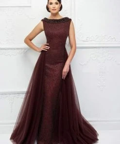 Ivonne D For Mon Cheri - Fitted Beaded Gown With Ballgown Overskirt 118D10 - 1 Pc Jasper Red In Size 6 Available Formal Gowns
