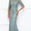 Ivonne D For Mon Cheri - Quarter Sleeve Beaded Lace Sheath Gown 118D06