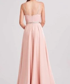 Formal Gowns J'Adore Dresses - J15004 Deep V Neck Satin A-line Gown