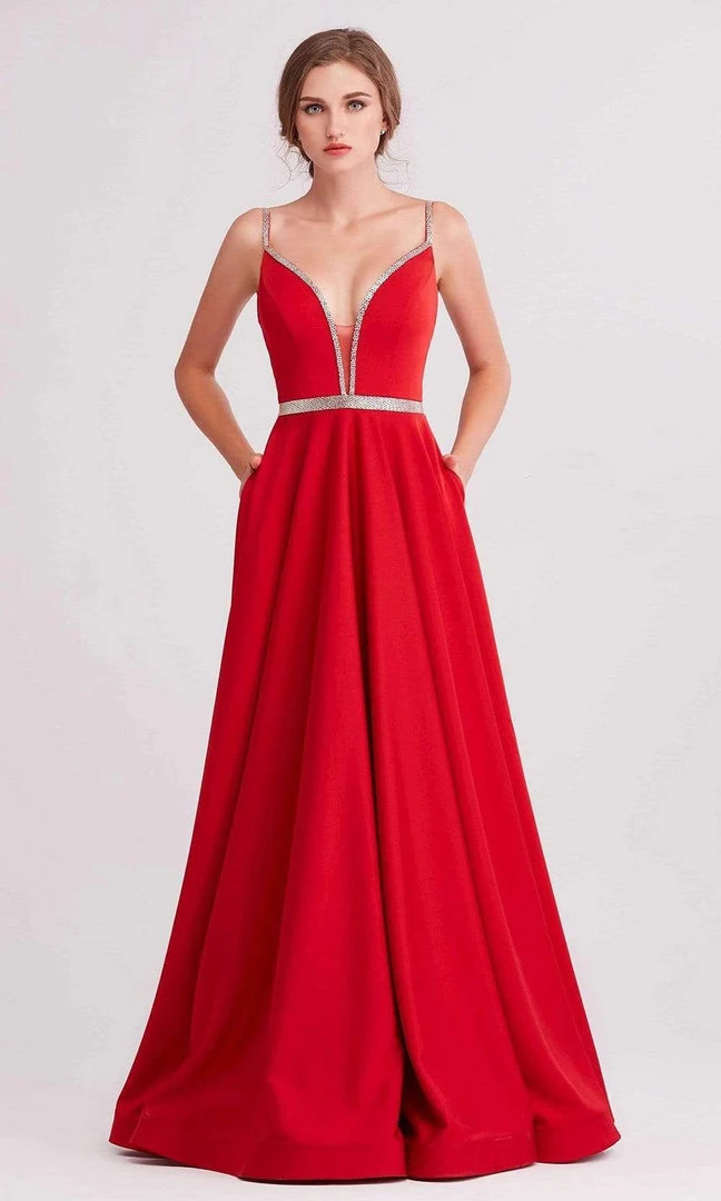 Formal Gowns J'Adore Dresses - J15004 Deep V Neck Satin A-line Gown 7 Formal Gowns J'Adore Dresses - J15004 Deep V Neck Satin A-line Gown