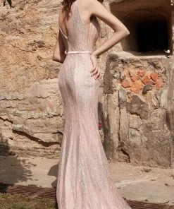 J'Adore Dresses - J15018 Glitter Tulle Deep V Neck Mermaid Gown Formal Gowns