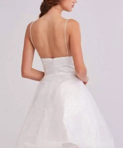 J'Adore Dresses - J15055 Plunging Neck Glittered Short Dress