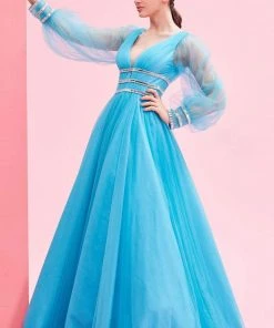 J'Adore Dresses - J16005 Bishop Sleeves Long Ballgown Formal Gowns