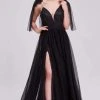 J'Adore Dresses - J16014 Plunging Bodice Glitter Gown With Overskirt