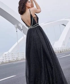 Formal Gowns J'Adore Dresses - J16021 Plunging V-Neck Pleated Ballgown