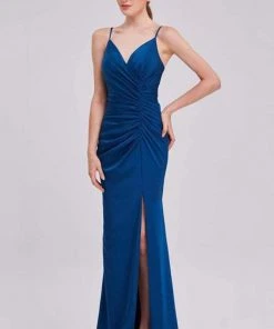 J'Adore Dresses - J16039 Asymmetrically Ruched High Slit Mermaid Gown Formal Gowns