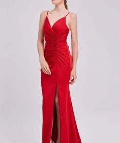 J'Adore Dresses - J16039 Asymmetrically Ruched High Slit Mermaid Gown Formal Gowns