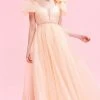 Formal Gowns J'Adore Dresses - J16045 Draped Bow Plunging V-Neck Organza Gown