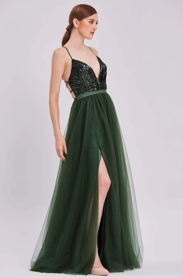 Formal Gowns J'Adore Dresses - J16046 Sequin Tulle A-Line Dress With Slit 5 Formal Gowns J'Adore Dresses - J16046 Sequin Tulle A-Line Dress With Slit