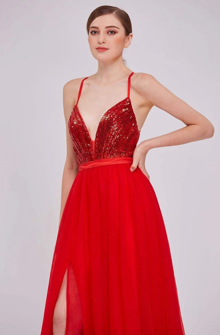 Formal Gowns J'Adore Dresses - J16046 Sequin Tulle A-Line Dress With Slit 7 Formal Gowns J'Adore Dresses - J16046 Sequin Tulle A-Line Dress With Slit