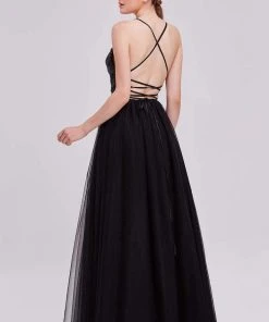 Formal Gowns J'Adore Dresses - J16046 Sequin Tulle A-Line Dress With Slit 8 Formal Gowns J'Adore Dresses - J16046 Sequin Tulle A-Line Dress With Slit