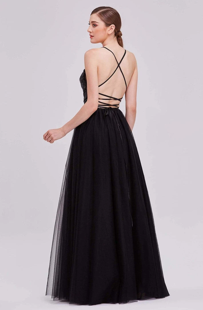 Formal Gowns J'Adore Dresses - J16046 Sequin Tulle A-Line Dress With Slit 4 Formal Gowns J'Adore Dresses - J16046 Sequin Tulle A-Line Dress With Slit