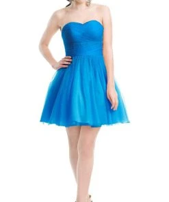 J'Adore Dresses - J5081 Strapless Ruched Bodice Fit And Flare Tulle Dress Cocktail Dresses