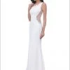 J'Adore Dresses - Scoop Illusion Side Cutouts Swirl Appliques Sheath Dress J11353 - 1 Pc Ivory In Size 12 Available Formal Gowns