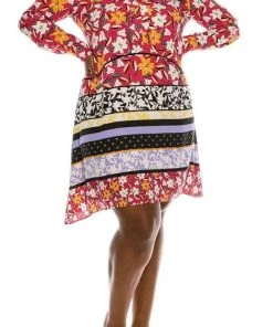 J Taylor - 1317M Floral Print Long Sleeve A-line Dress