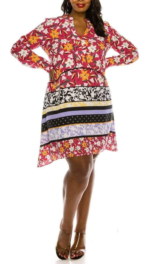 J Taylor - 1317M Floral Print Long Sleeve A-line Dress 3 J Taylor - 1317M Floral Print Long Sleeve A-line Dress