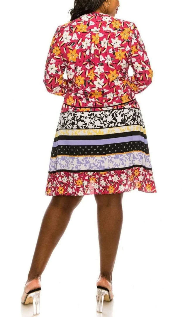 J Taylor - 1317M Floral Print Long Sleeve A-line Dress 4 J Taylor - 1317M Floral Print Long Sleeve A-line Dress