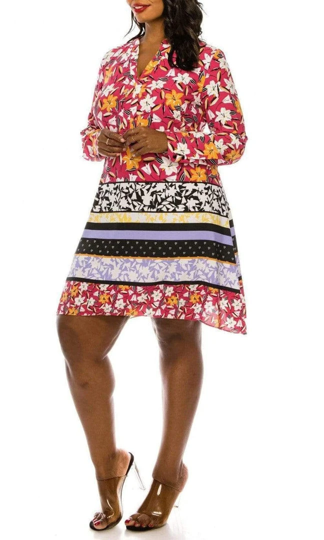 J Taylor - 1317M Floral Print Long Sleeve A-line Dress 5 J Taylor - 1317M Floral Print Long Sleeve A-line Dress