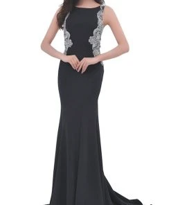 J'Adore Dresses - J11351 Lace Applique Bateau Trumpet Dress Formal Gowns