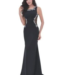 J'Adore Dresses - J11353 Swirl Beaded Illusion Cutout Long Gown