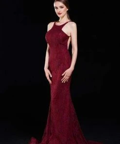 J'Adore Dresses - J12002 Allover Lace Backless Ruffle Accent Mermaid Gown