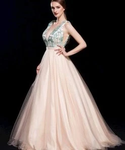 J'Adore Dresses - J12003 Sequined Plunging V-Neck Ballgown Prom Dresses