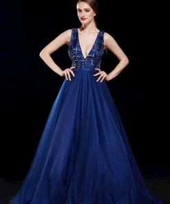 J'Adore Dresses - J12003 Sequined Plunging V-Neck Ballgown Prom Dresses