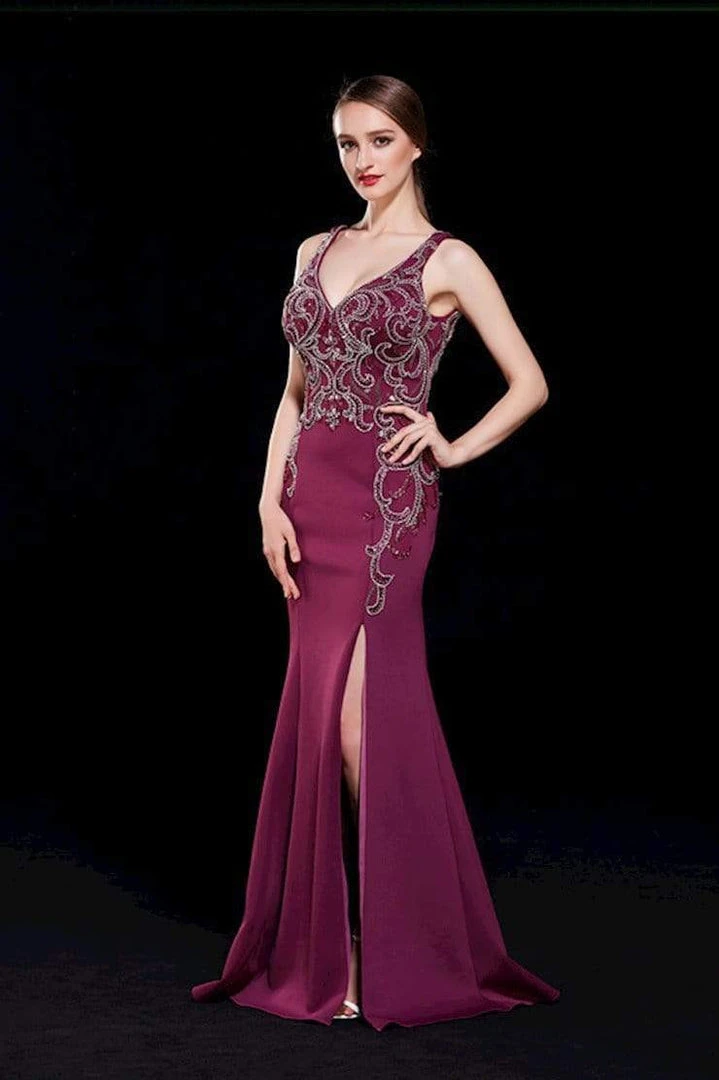 J'Adore Dresses - J12010 Swirl Motif High Slit Mermaid Gown Formal Gowns 3 J'Adore Dresses - J12010 Swirl Motif High Slit Mermaid Gown Formal Gowns