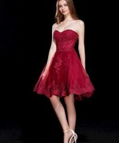 J'Adore Dresses - J12018 Strapless Lace Tulle A-line Cocktail Dress