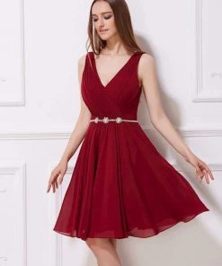 Cocktail Dresses J'Adore Dresses - J12028 Knee Length Ruched Bodice Jeweled Dress