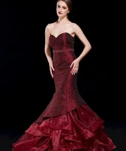 Formal Gowns J'Adore Dresses - J12035 Strapless Rosette Motif Ruffled Mermaid Gown 5 Formal Gowns J'Adore Dresses - J12035 Strapless Rosette Motif Ruffled Mermaid Gown