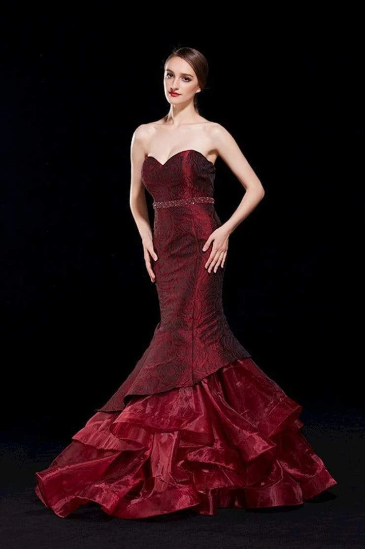 Formal Gowns J'Adore Dresses - J12035 Strapless Rosette Motif Ruffled Mermaid Gown 4 Formal Gowns J'Adore Dresses - J12035 Strapless Rosette Motif Ruffled Mermaid Gown