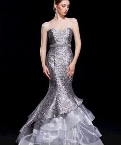 Formal Gowns J'Adore Dresses - J12035 Strapless Rosette Motif Ruffled Mermaid Gown