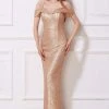 Formal Gowns J'Adore Dresses - J12039 Sequined Off-Shoulder Sheath Gown