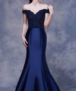 Formal Gowns J'Adore Dresses - J13058 Beaded Off-Shoulder Trumpet Gown