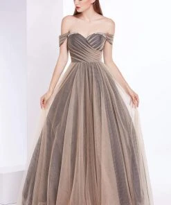 Formal Gowns J'Adore Dresses - J14007 Embellished Off-shoulder Tulle Ballgown