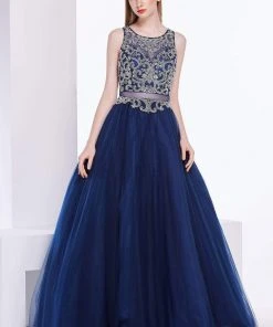 J'Adore Dresses - J14015 Embellished Jewel Neck Tulle Ballgown