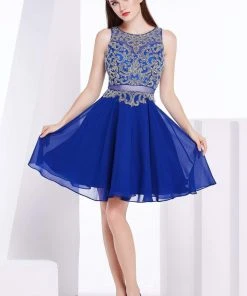 J'Adore Dresses - J14078 Beaded Bateau Chiffon A-line Dress Cocktail Dresses